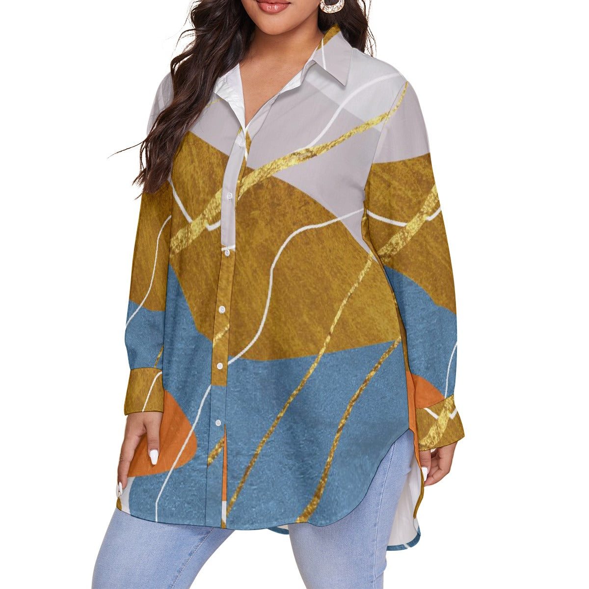 All-Over Print Women's Shirt With Long Sleeve(Plus Size)