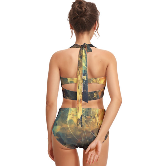 All-Over Print Women's Swimsuit Set With Halter