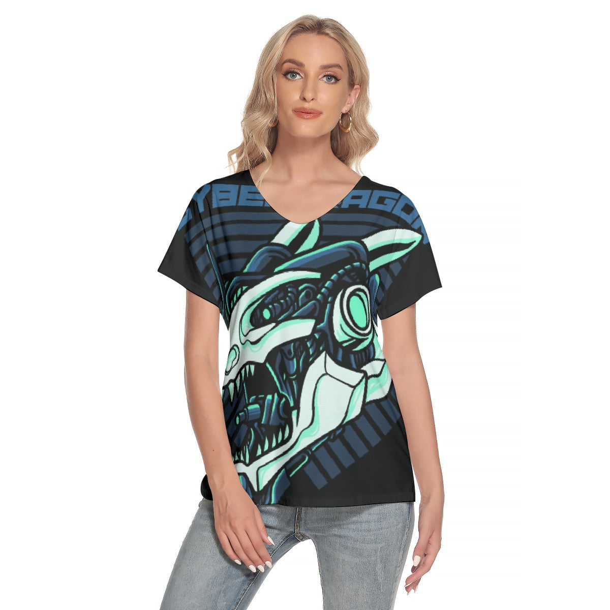 All-Over Print Women's Loose V-neck Short Sleeve T-shirt