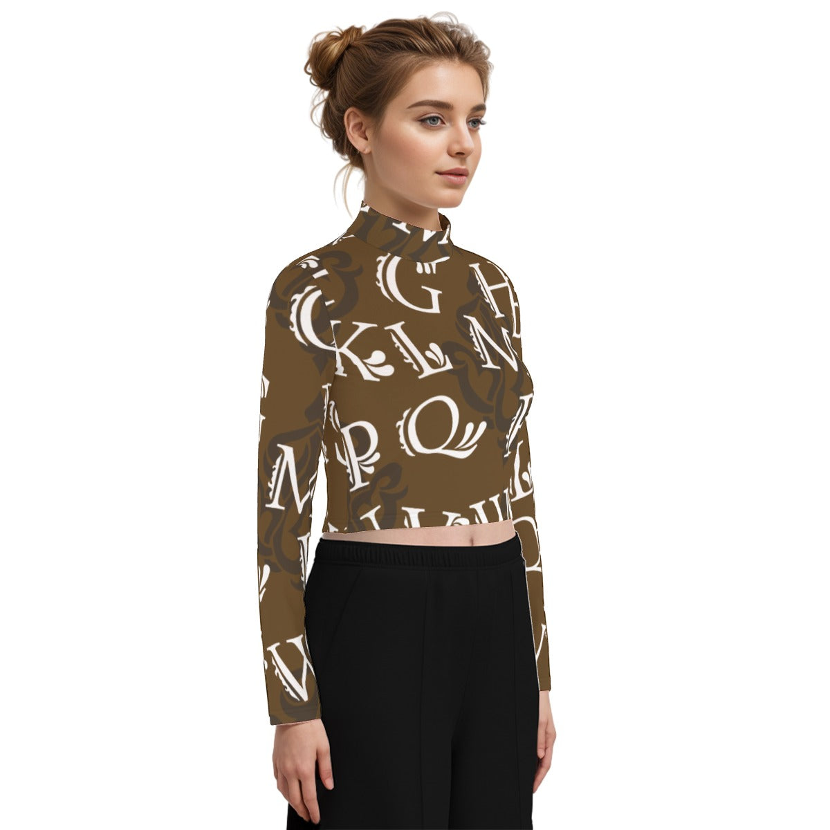 Eco-Friendly All-Over Print Women's Turtleneck T-shirt With Long Sleeve