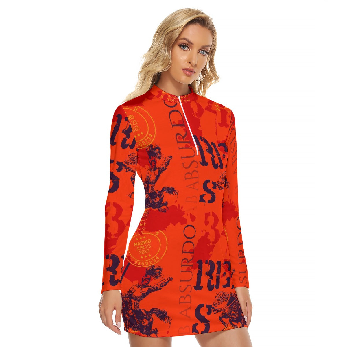 All-Over Print Women's Zip Front Tight Dress