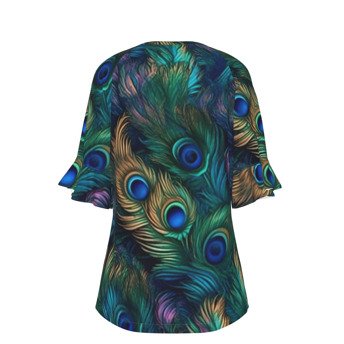 All-Over Print V-neck Women's T-shirt With Bell Sleeve