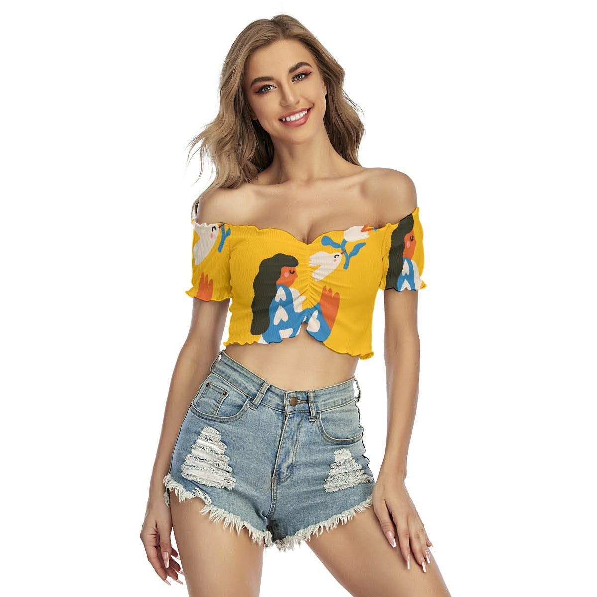 All-Over Print Women's One-shoulder Off-the-navel Short Sleeve T-shirt