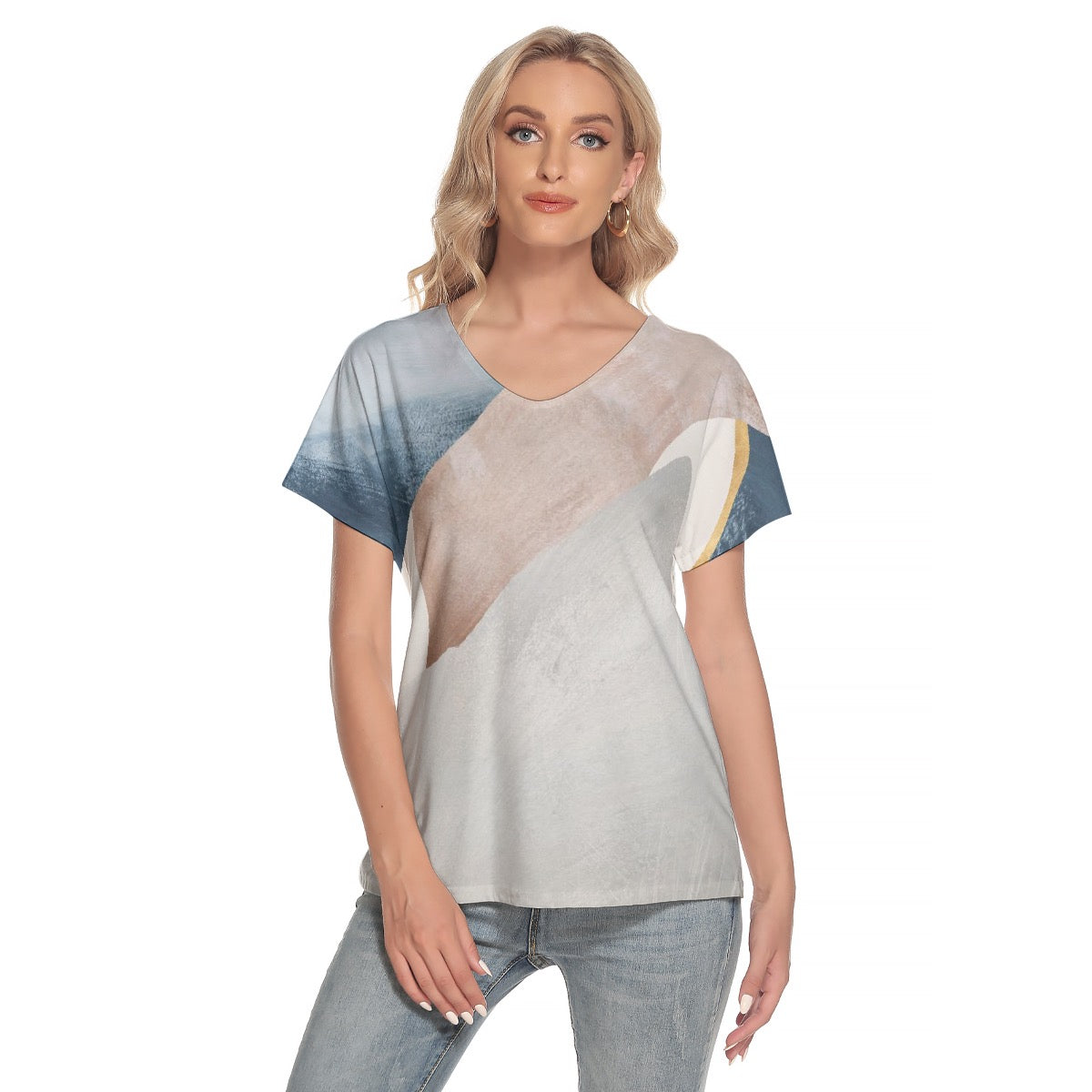 All-Over Print Women's Loose V-neck Short Sleeve T-shirt