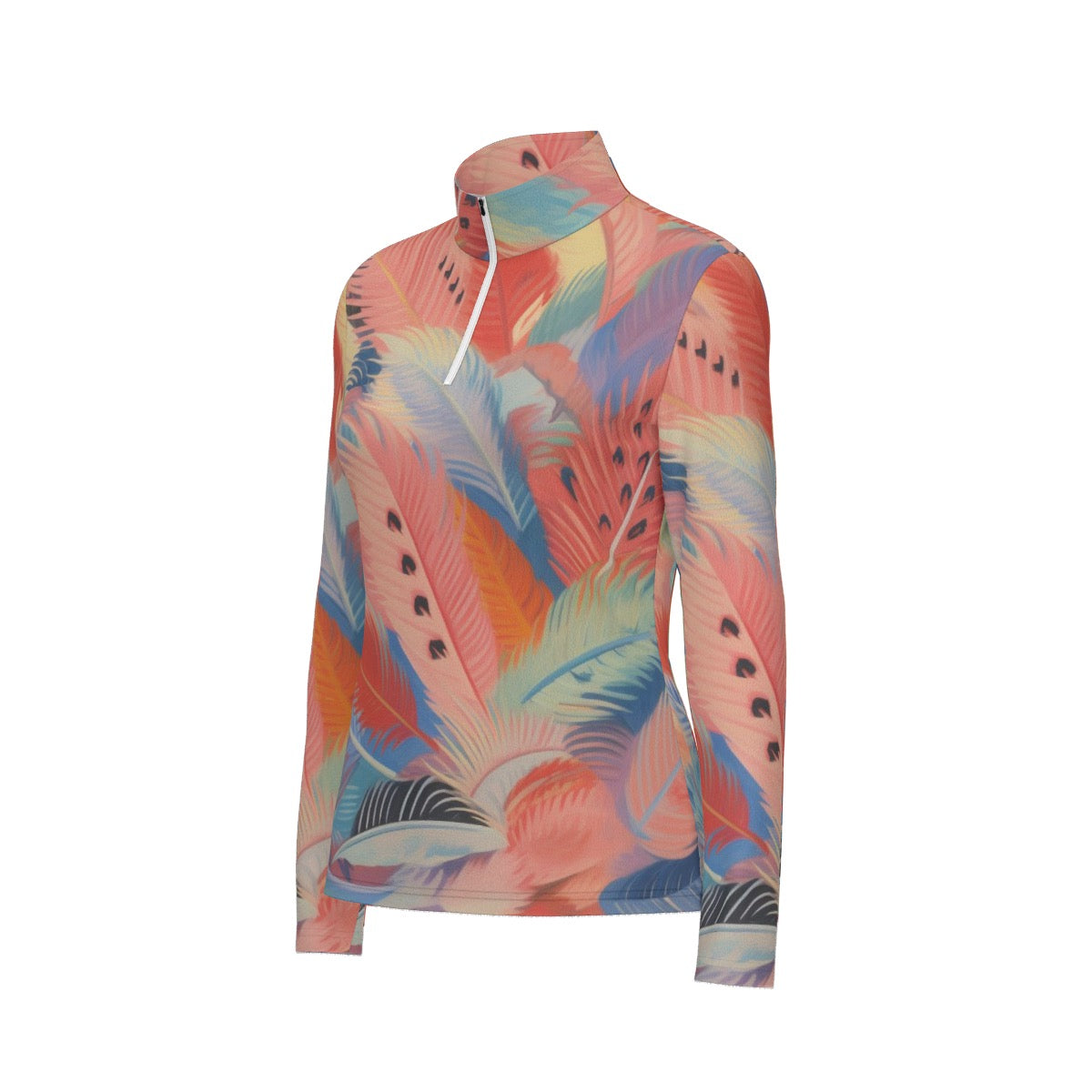 All-Over Print Women's Sports Collar Jersey With Long Sleeve