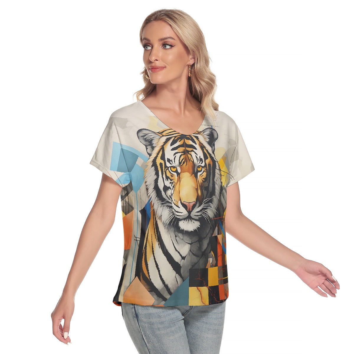 All-Over Print Women's Loose V-neck Short Sleeve T-shirt