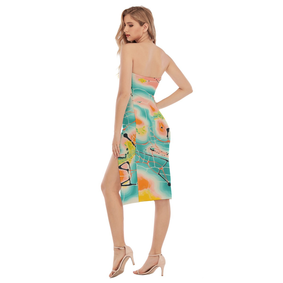 All-Over Print Women's Side Split Tube Top Dress