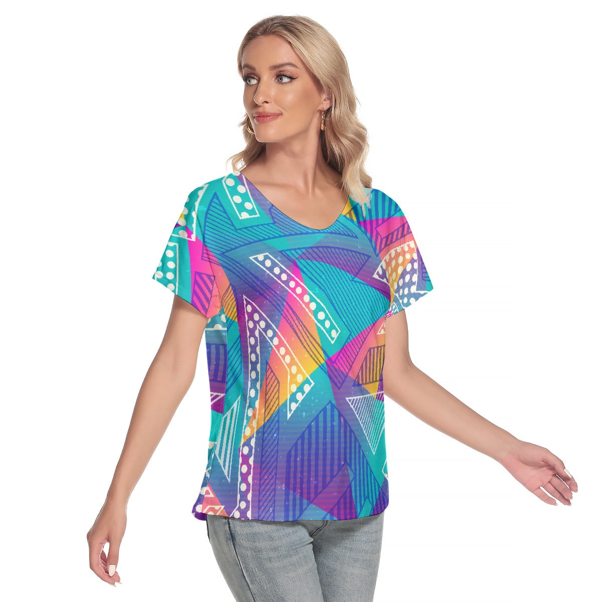 All-Over Print Women's Loose V-neck Short Sleeve T-shirt