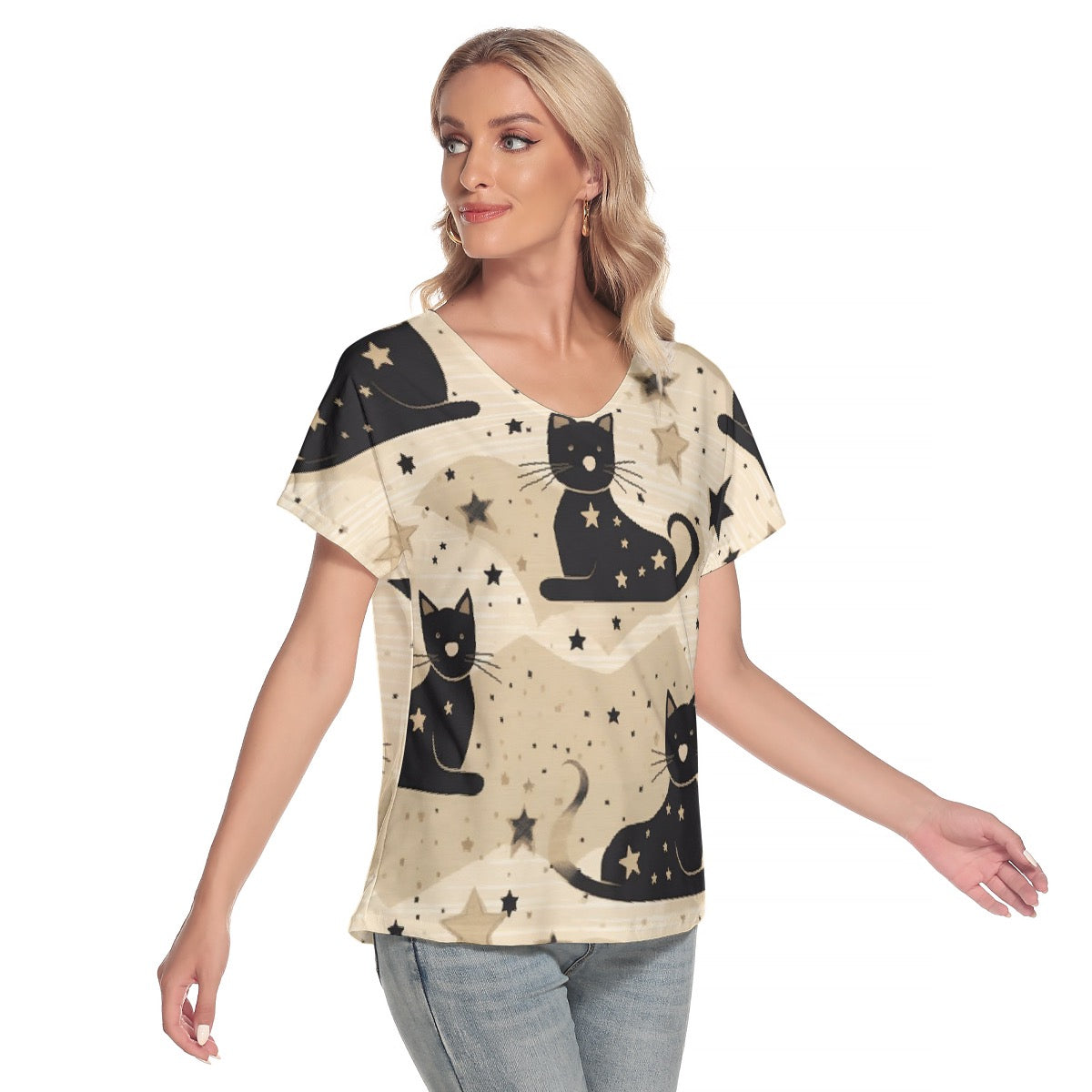 All-Over Print Women's Loose V-neck Short Sleeve T-shirt