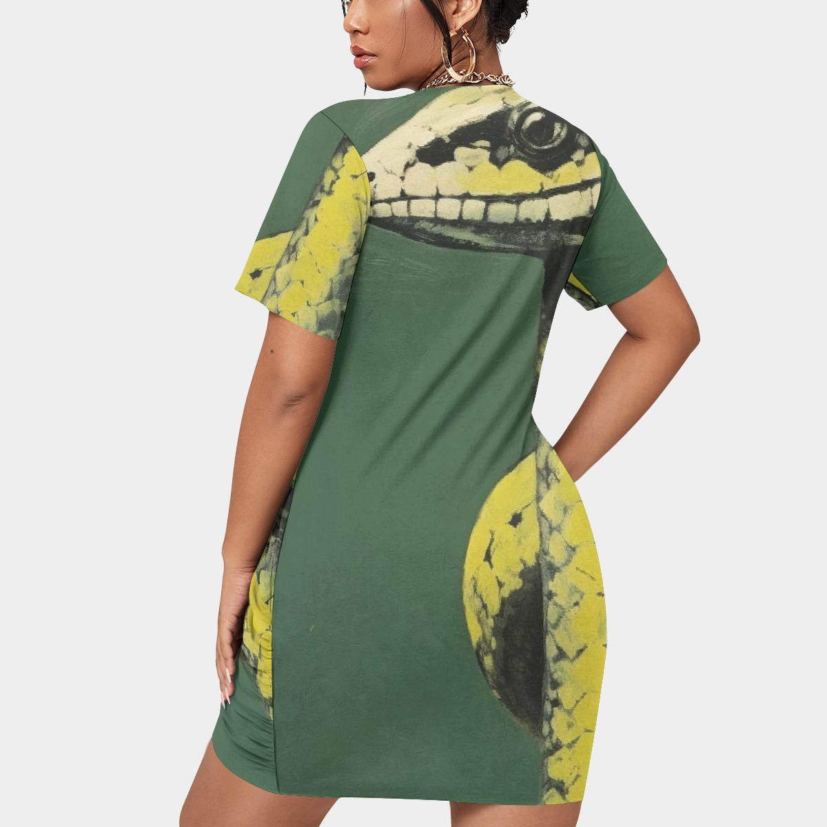 All-Over Print Women’s Stacked Hem Dress With Short Sleeve（Plus Size）