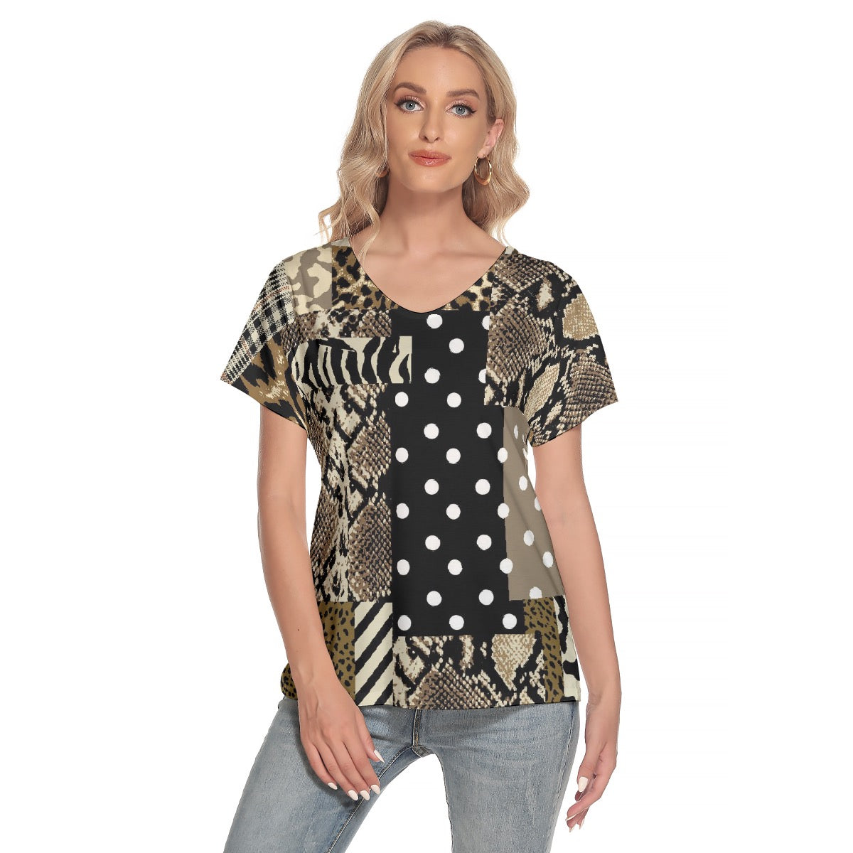 All-Over Print Women's Loose V-neck Short Sleeve T-shirt