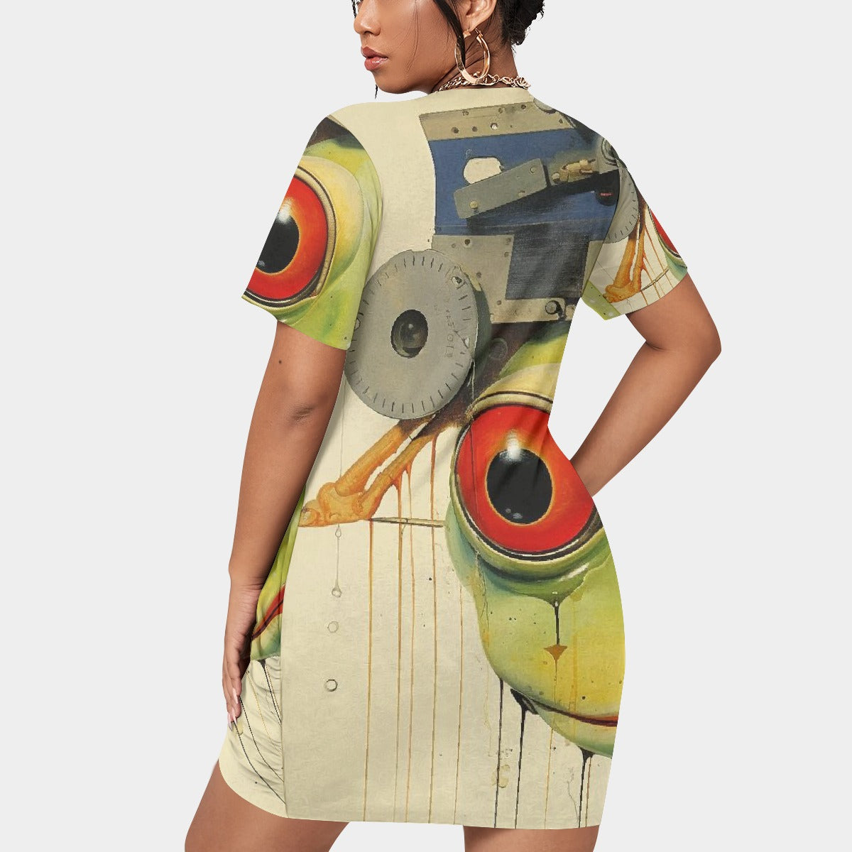 All-Over Print Women’s Stacked Hem Dress With Short Sleeve（Plus Size）