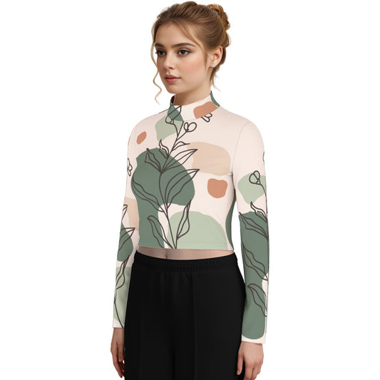 Eco-Friendly All-Over Print Women's Turtleneck T-shirt With Long Sleeve