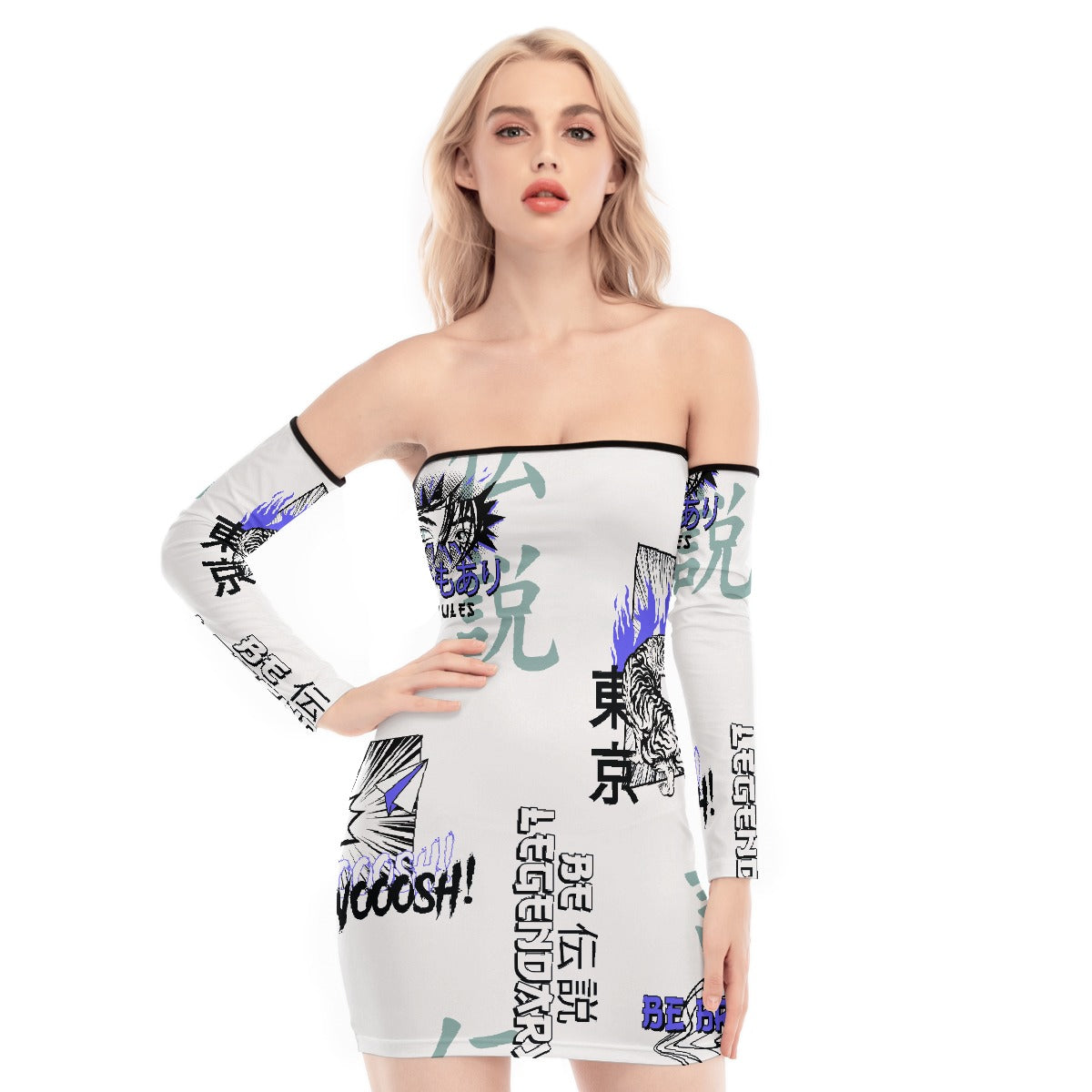 All-Over Print Women's Off-shoulder Back Lace-up Dress