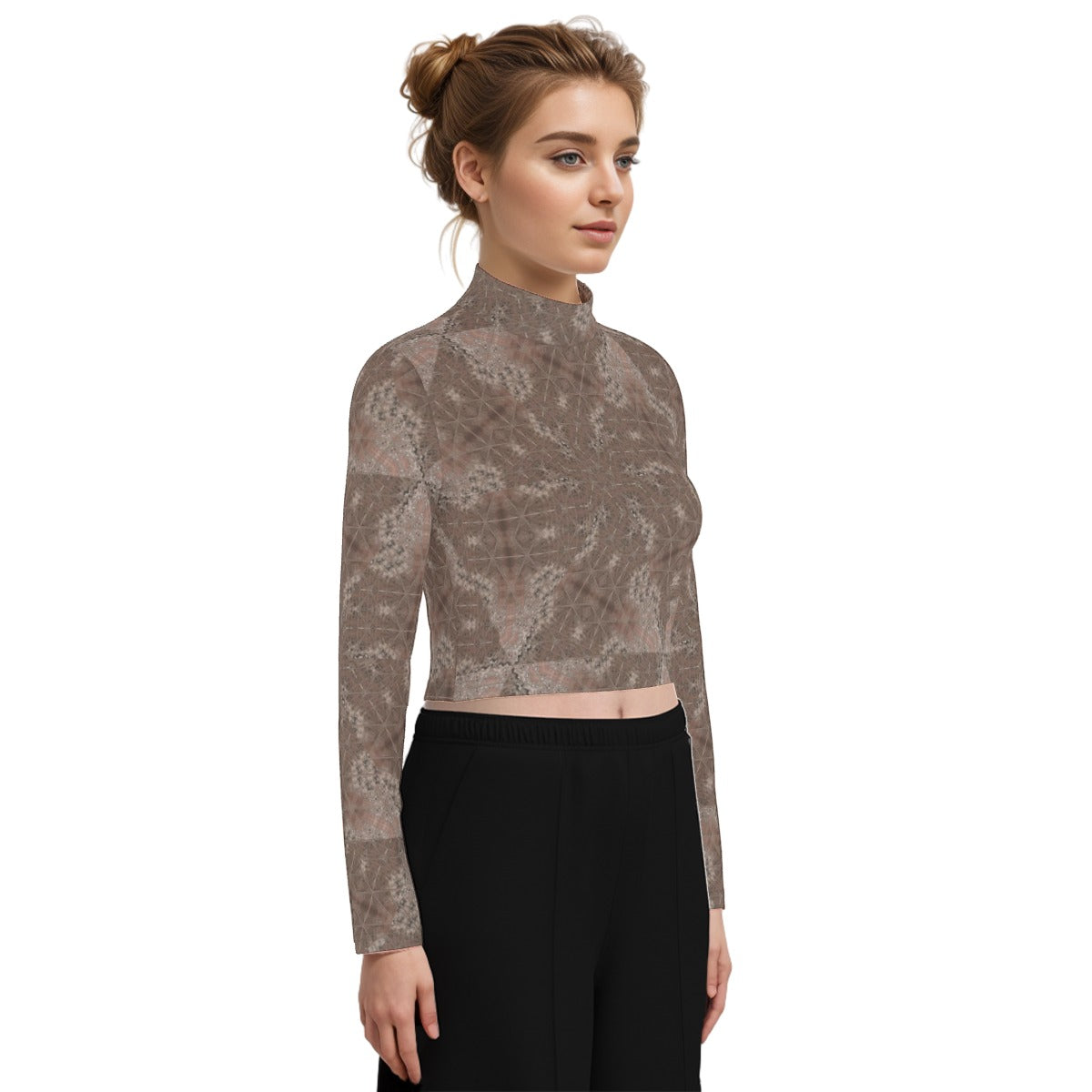 Eco-Friendly All-Over Print Women's Turtleneck T-shirt With Long Sleeve