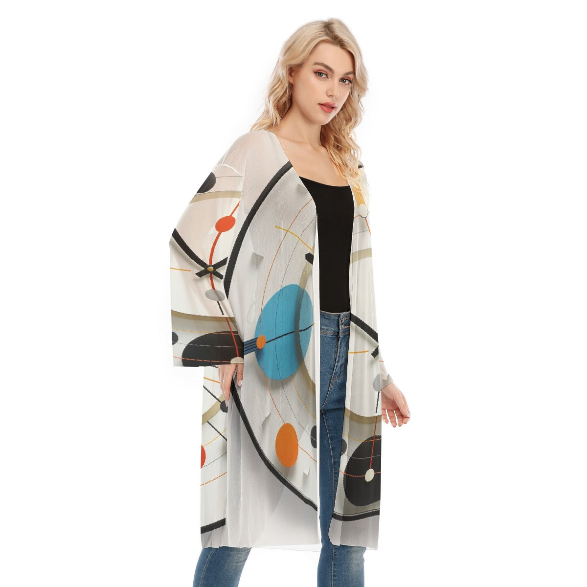 All- Over Print Women's Long Sleeve Mesh Cardigan