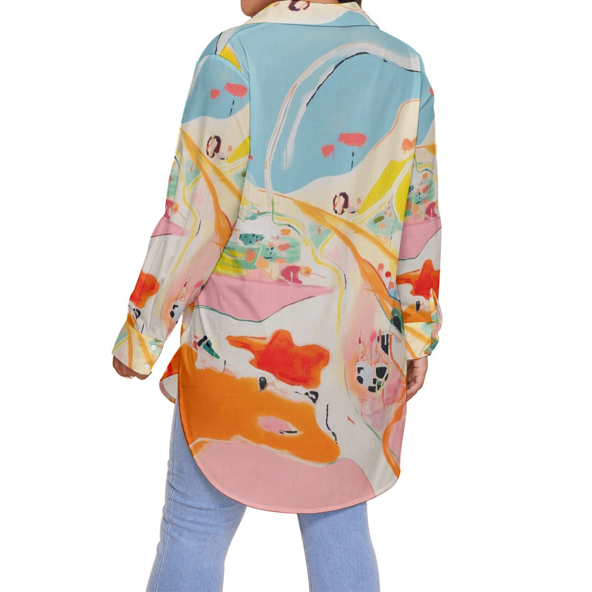 All-Over Print Women's Shirt With Long Sleeve(Plus Size)