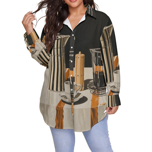 All-Over Print Women's Shirt With Long Sleeve(Plus Size)