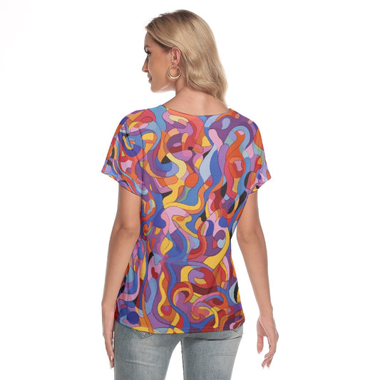 All-Over Print Women's Loose V-neck Short Sleeve T-shirt