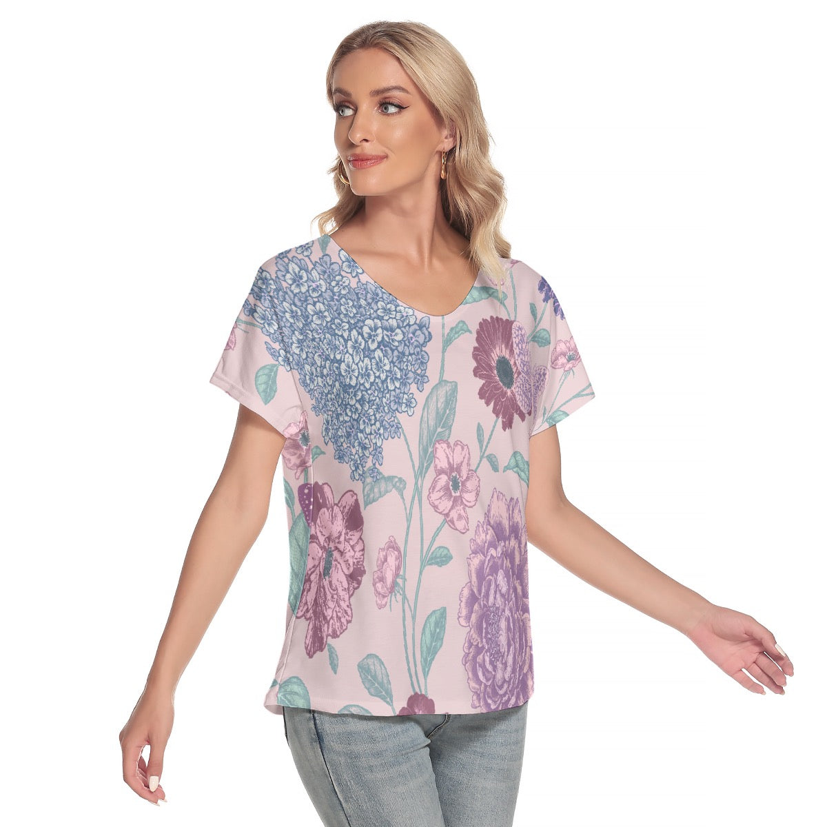 All-Over Print Women's Loose V-neck Short Sleeve T-shirt