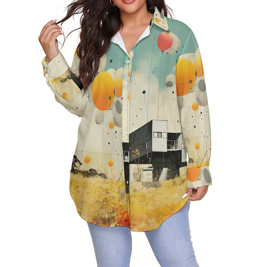 All-Over Print Women's Shirt With Long Sleeve(Plus Size)