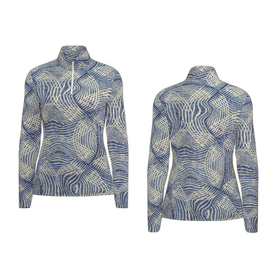 All-Over Print Women's Sports Collar Jersey With Long Sleeve