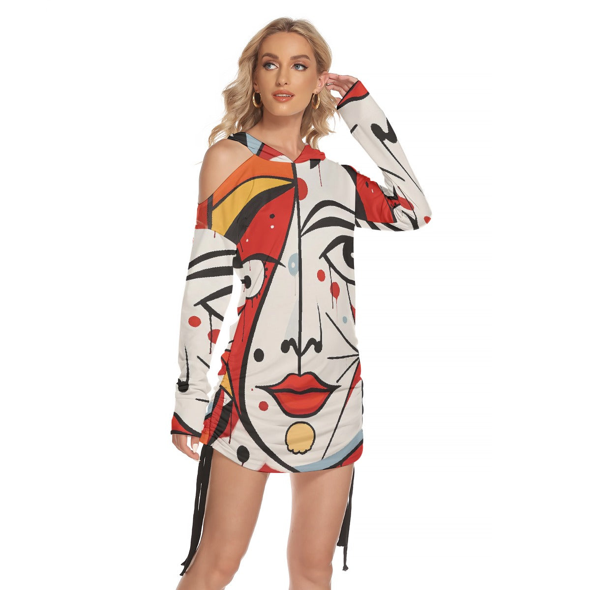 All-Over Print Women's One-shoulder Dress With Waist Shirring