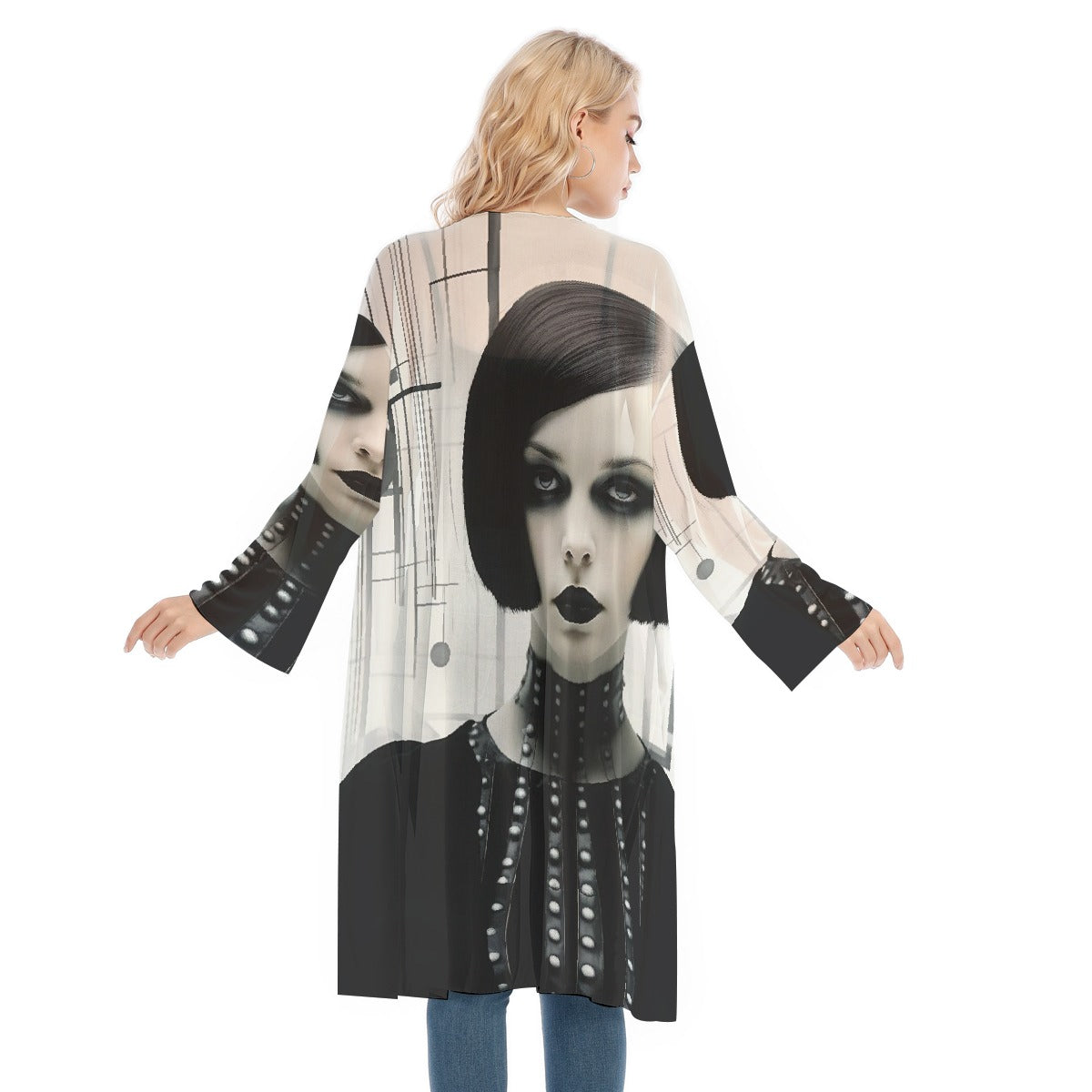 All- Over Print Women's Long Sleeve Mesh Cardigan