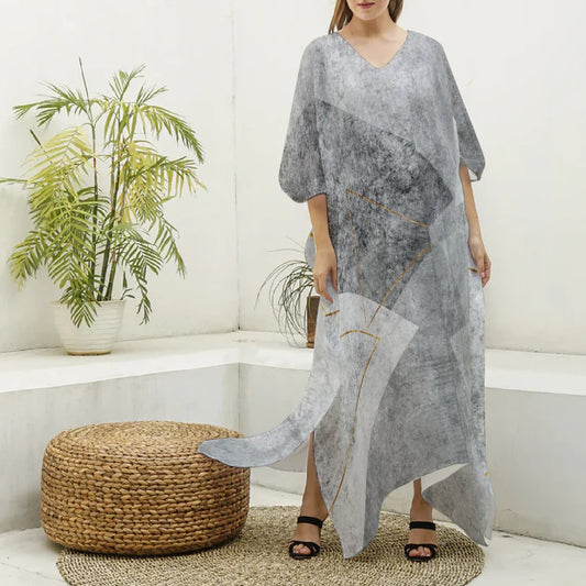 All-Over Print Women's Imitation Silk V-neck Kaftan Robe