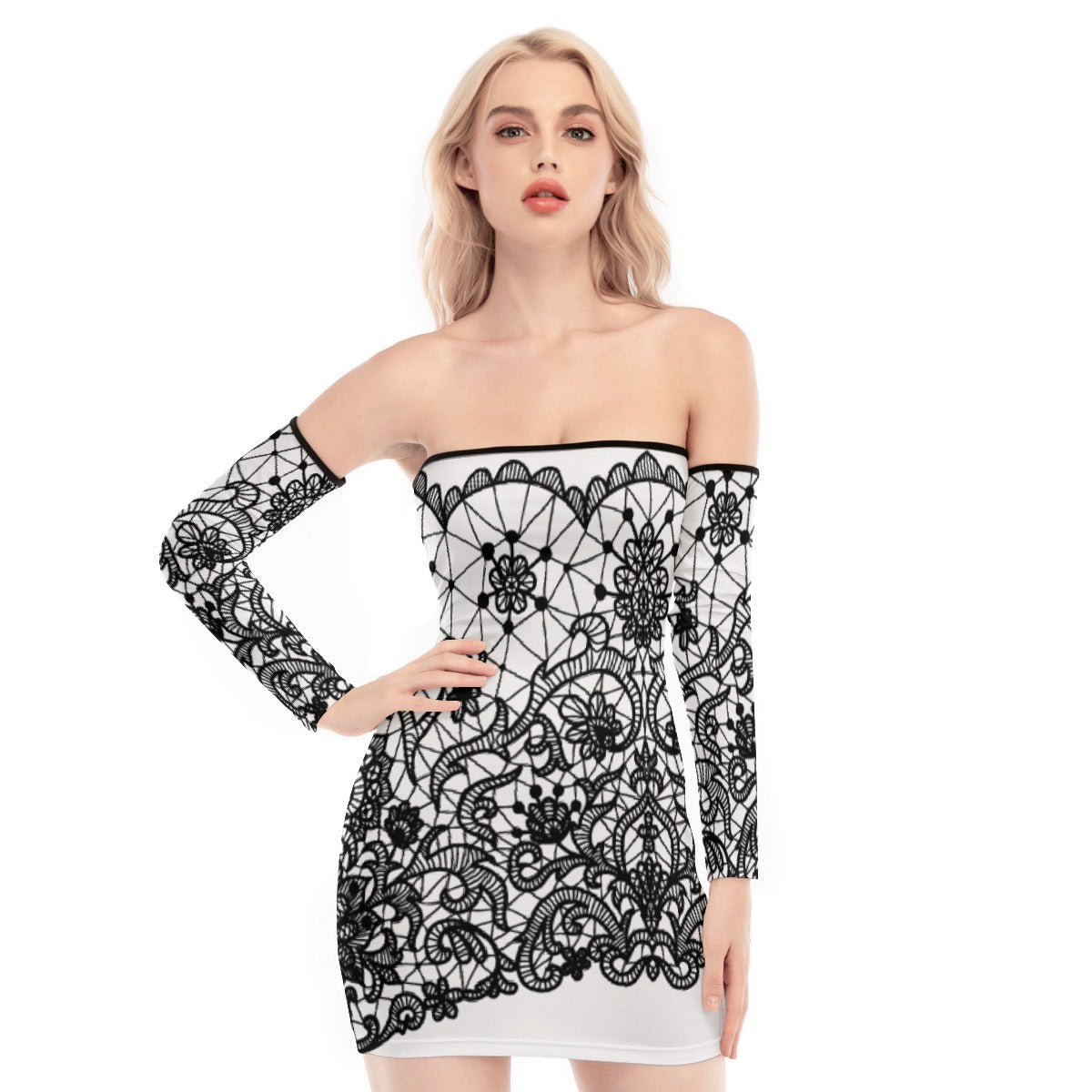 All-Over Print Women's Off-shoulder Back Lace-up Dress