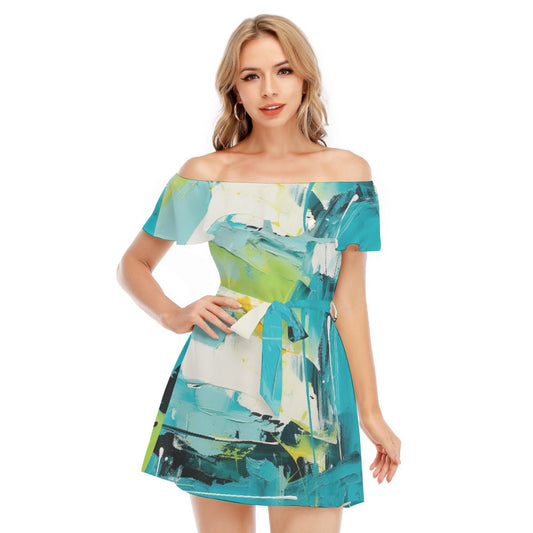 All-Over Print Women's Off-shoulder Dress With Ruffle