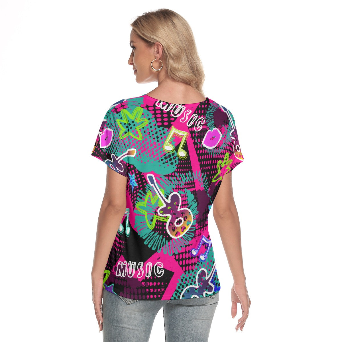 All-Over Print Women's Loose V-neck Short Sleeve T-shirt