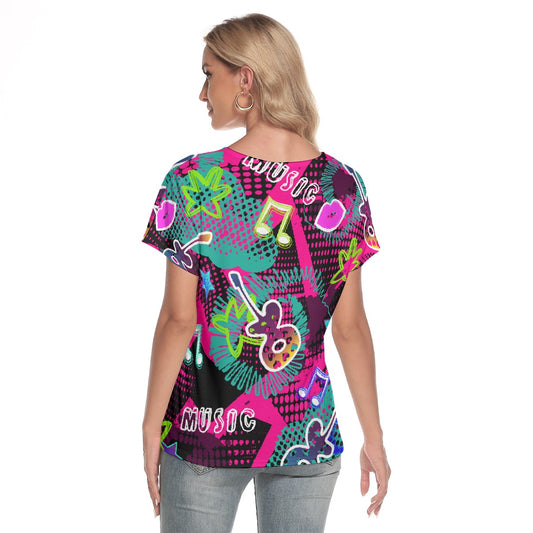 All-Over Print Women's Loose V-neck Short Sleeve T-shirt