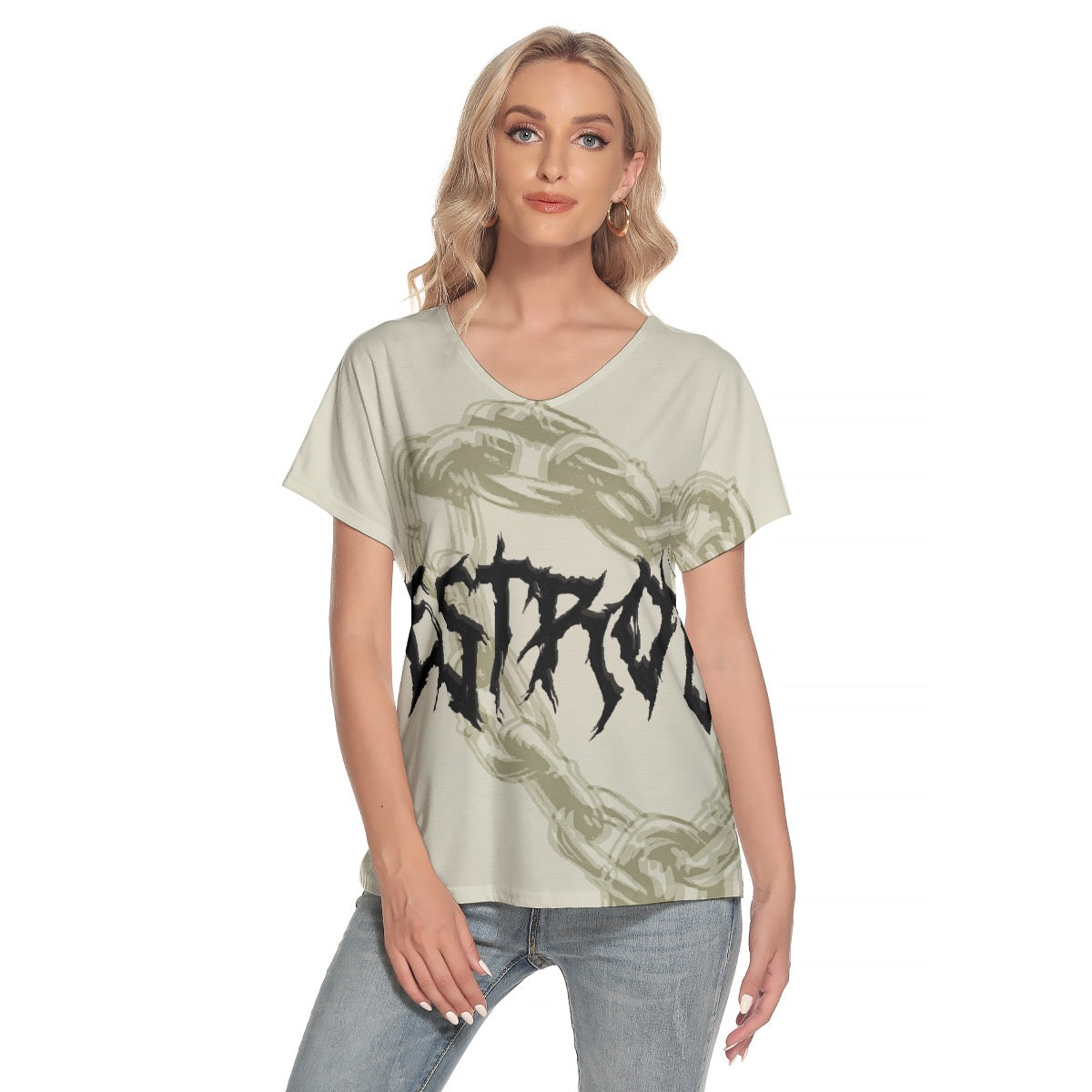 All-Over Print Women's Loose V-neck Short Sleeve T-shirt