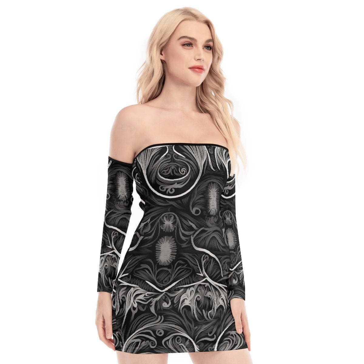 All-Over Print Women's Off-shoulder Back Lace-up Dress