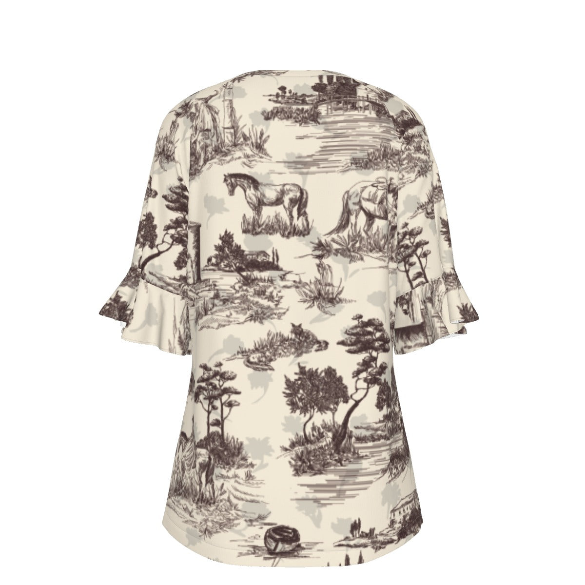 All-Over Print V-neck Women's T-shirt With Bell Sleeve