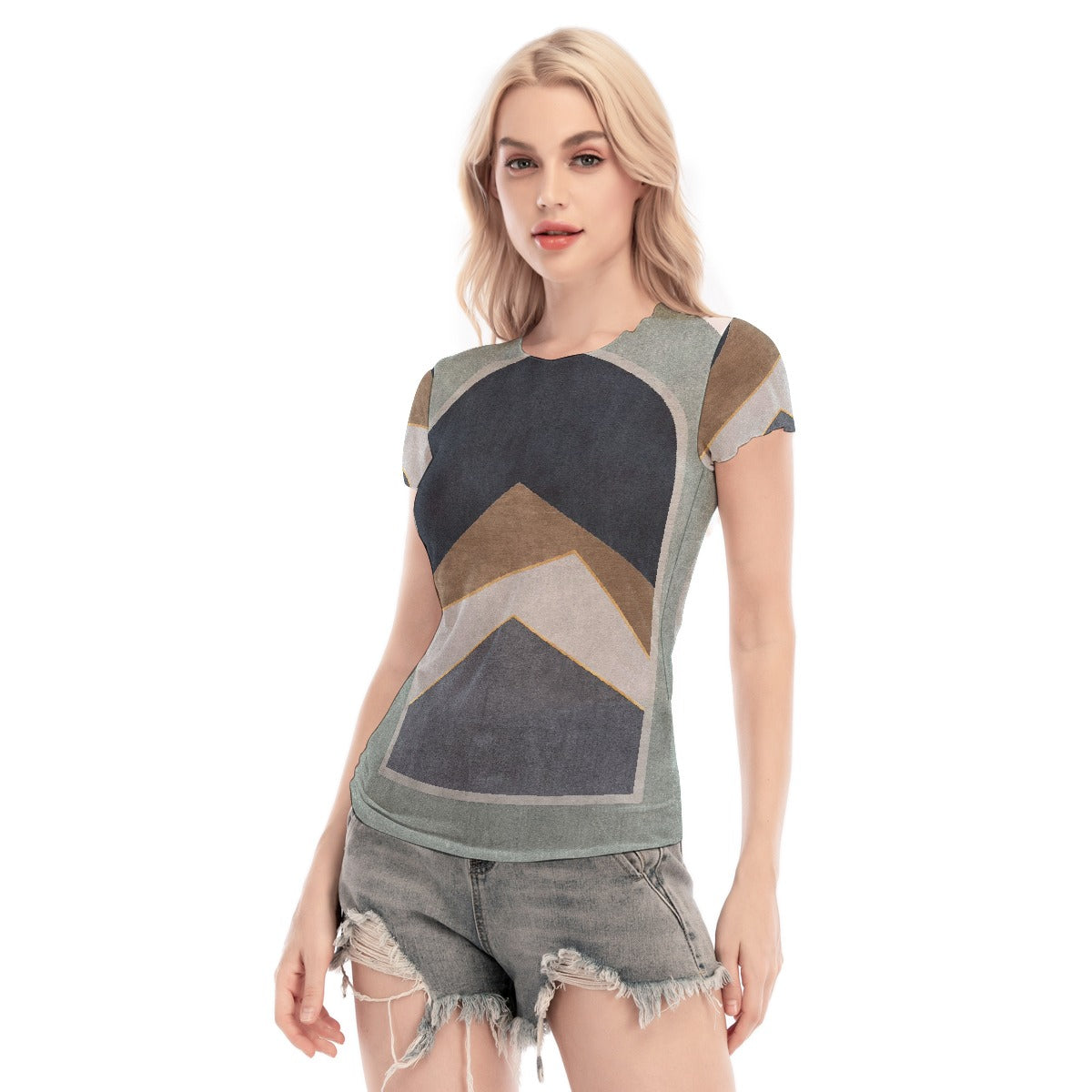 All-Over Print Women's Short Sleeve Mesh Blouse