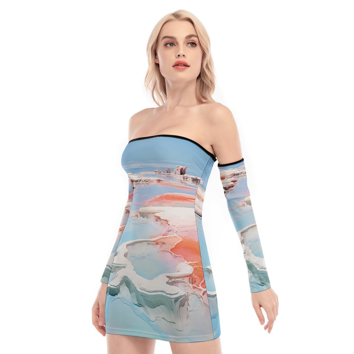 All-Over Print Women's Off-shoulder Back Lace-up Dress