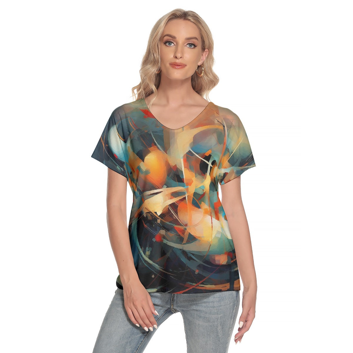 All-Over Print Women's Loose V-neck Short Sleeve T-shirt