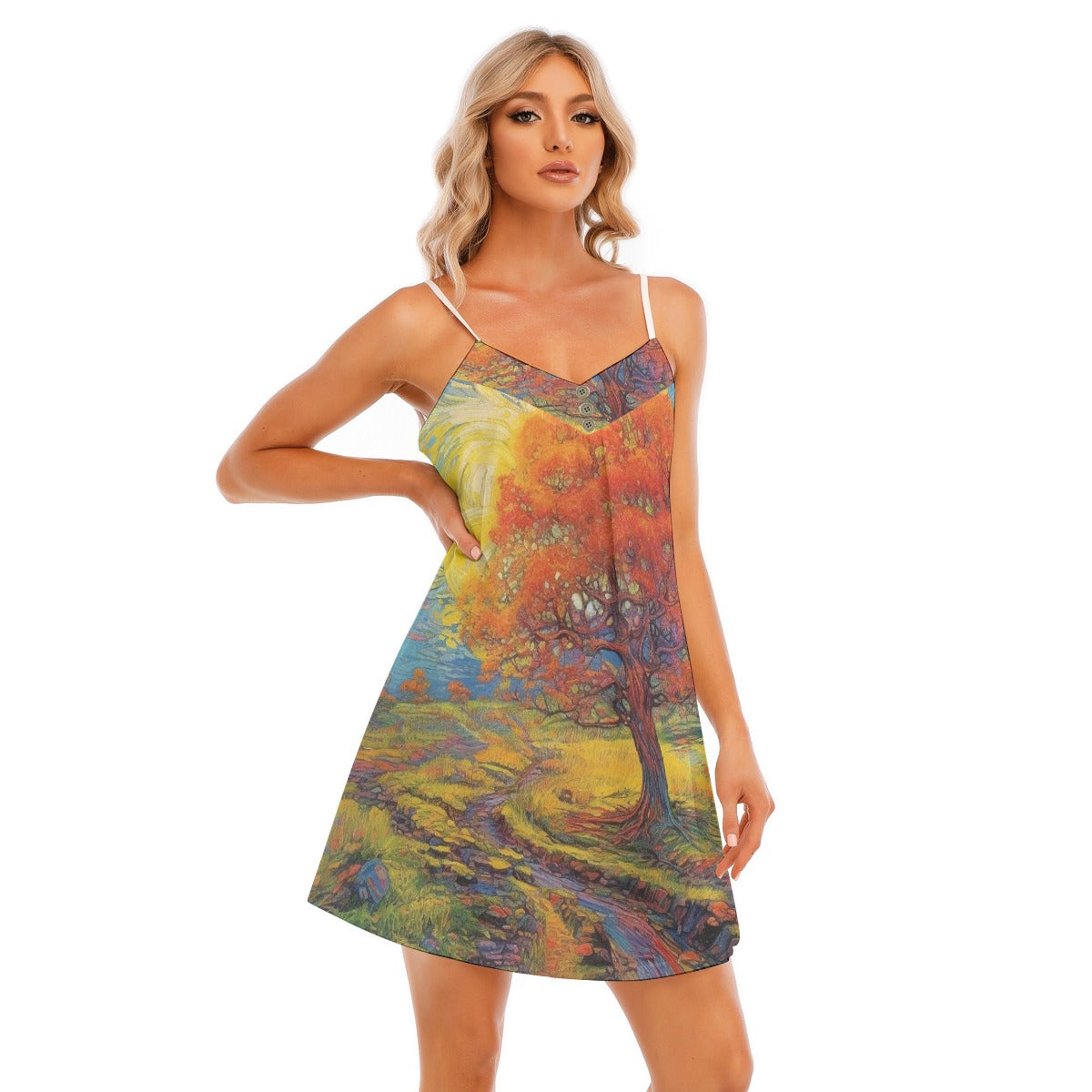 All-Over Print Women's V-neck Cami Dress