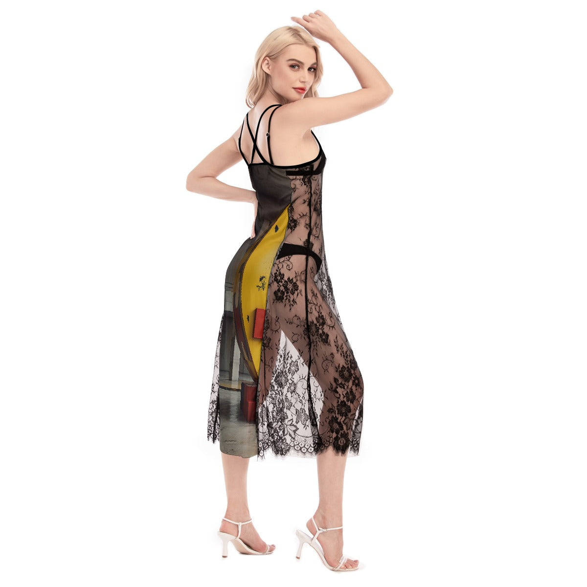 All-Over Print Women's Lace Cami Cross Back Dress