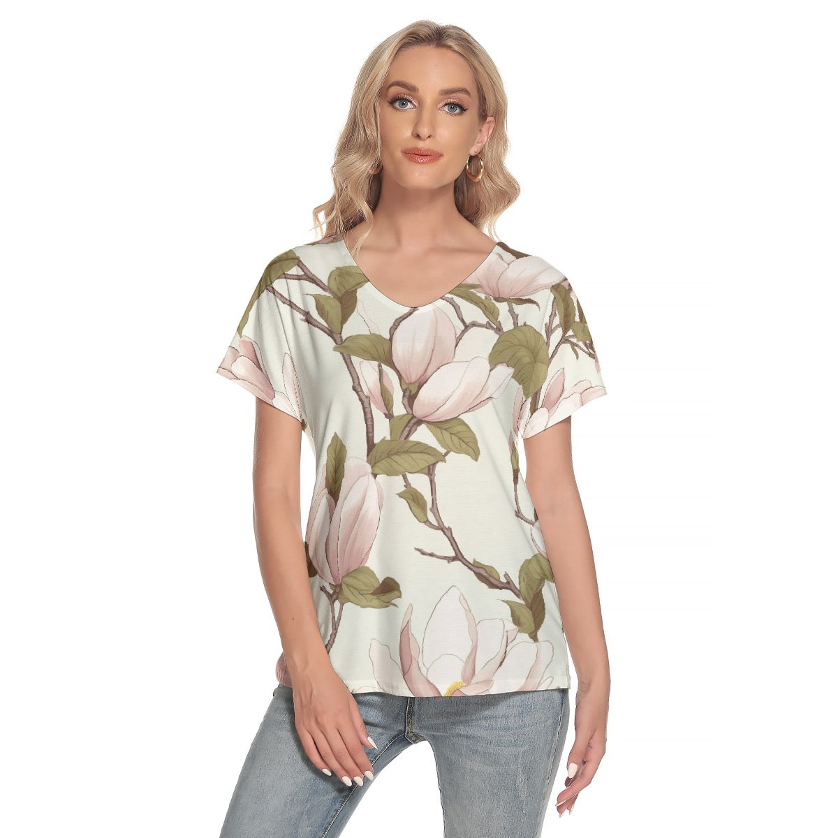 All-Over Print Women's Loose V-neck Short Sleeve T-shirt