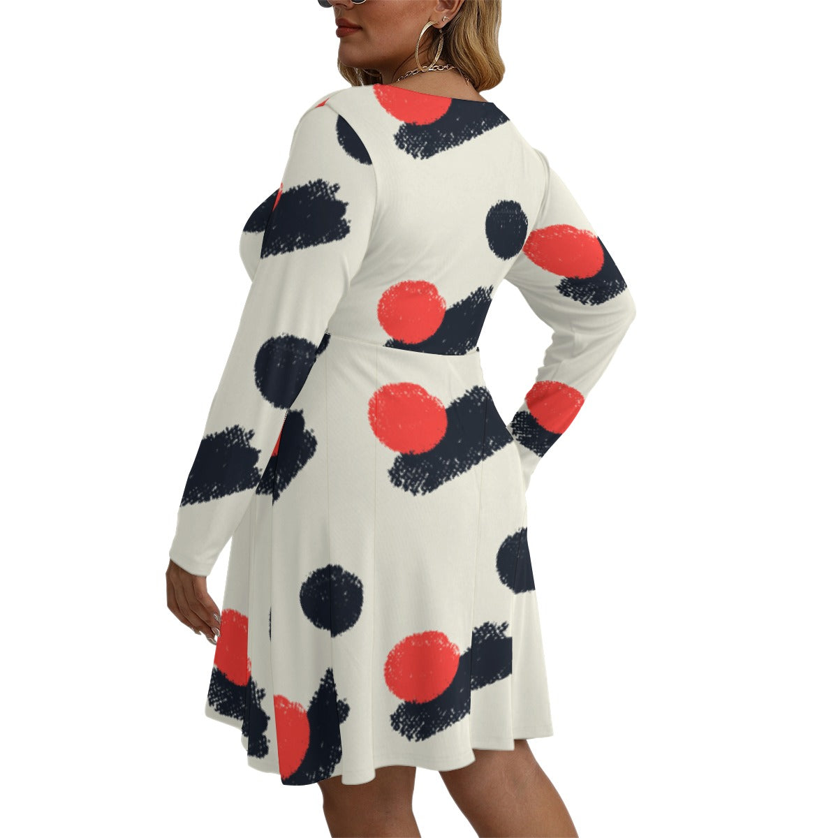 All-Over Print Women's V-neck Long Sleeve Dress(Plus Size)