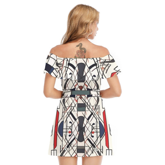 All-Over Print Women's Off-shoulder Dress With Ruffle