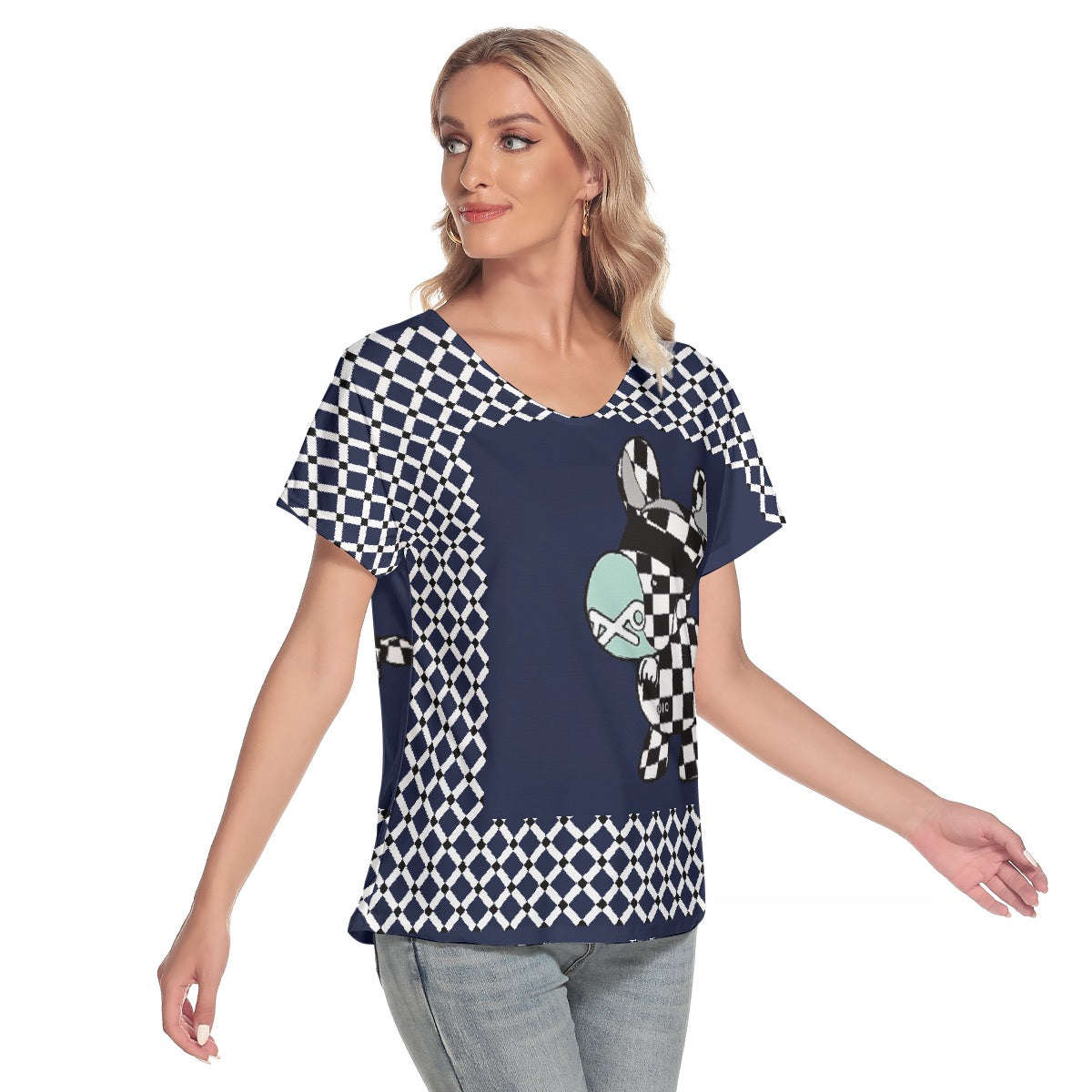 All-Over Print Women's Loose V-neck Short Sleeve T-shirt