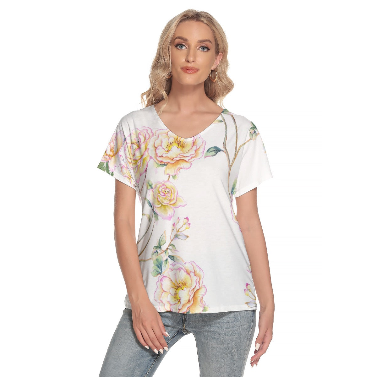 All-Over Print Women's Loose V-neck Short Sleeve T-shirt