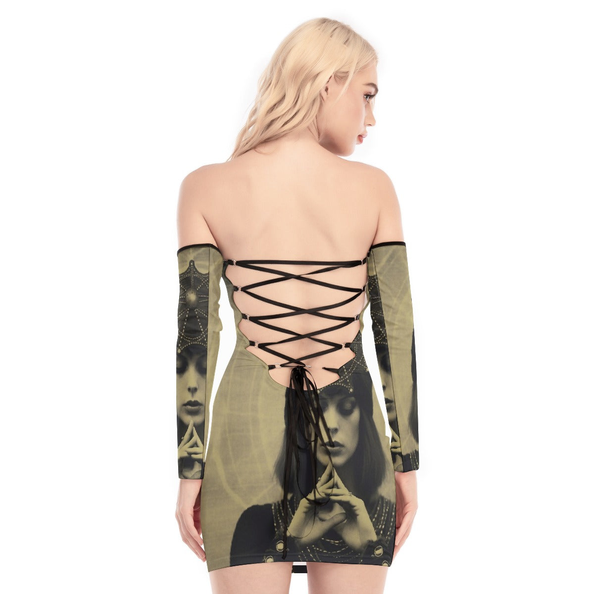 All-Over Print Women's Off-shoulder Back Lace-up Dress