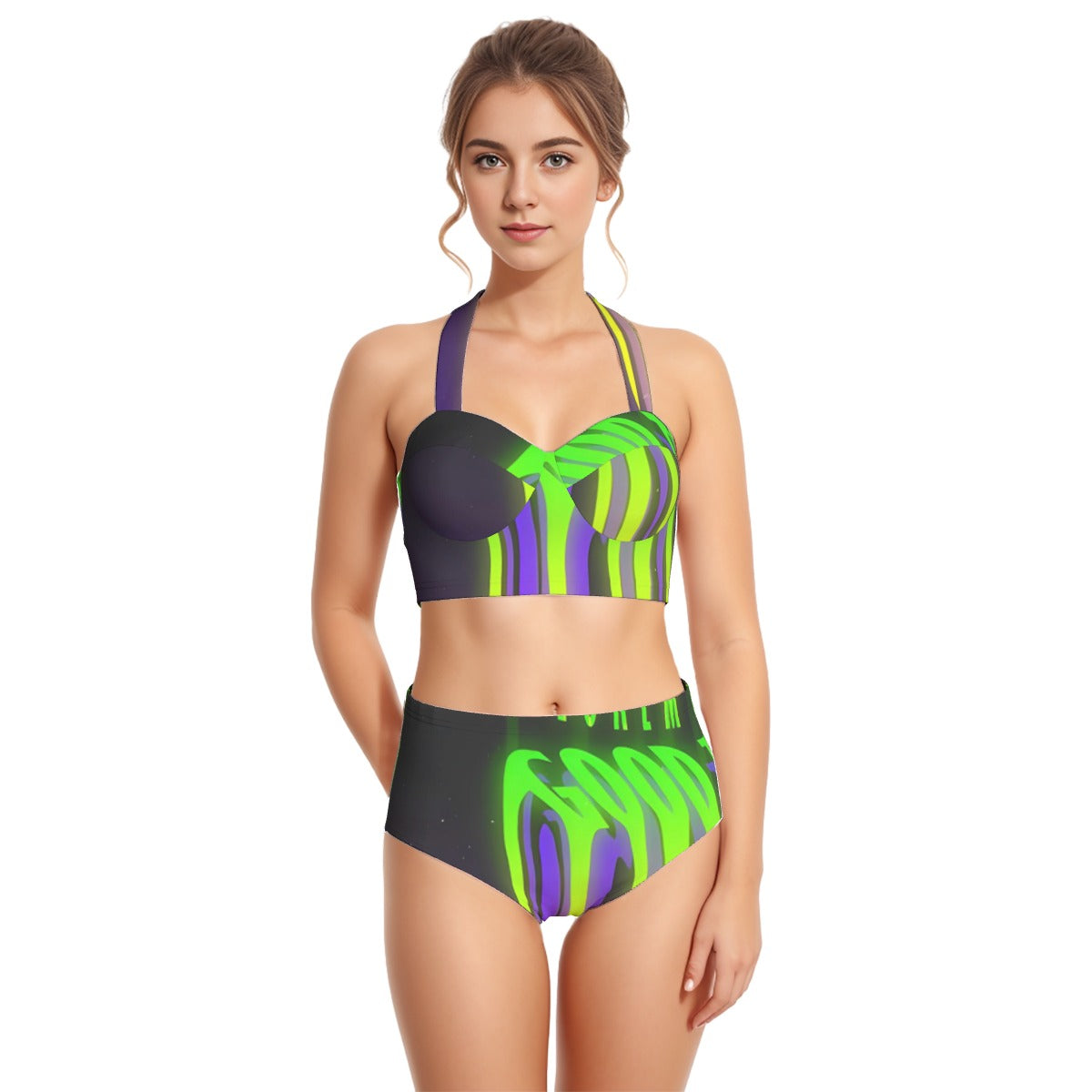 All-Over Print Women's Swimsuit Set With Halter