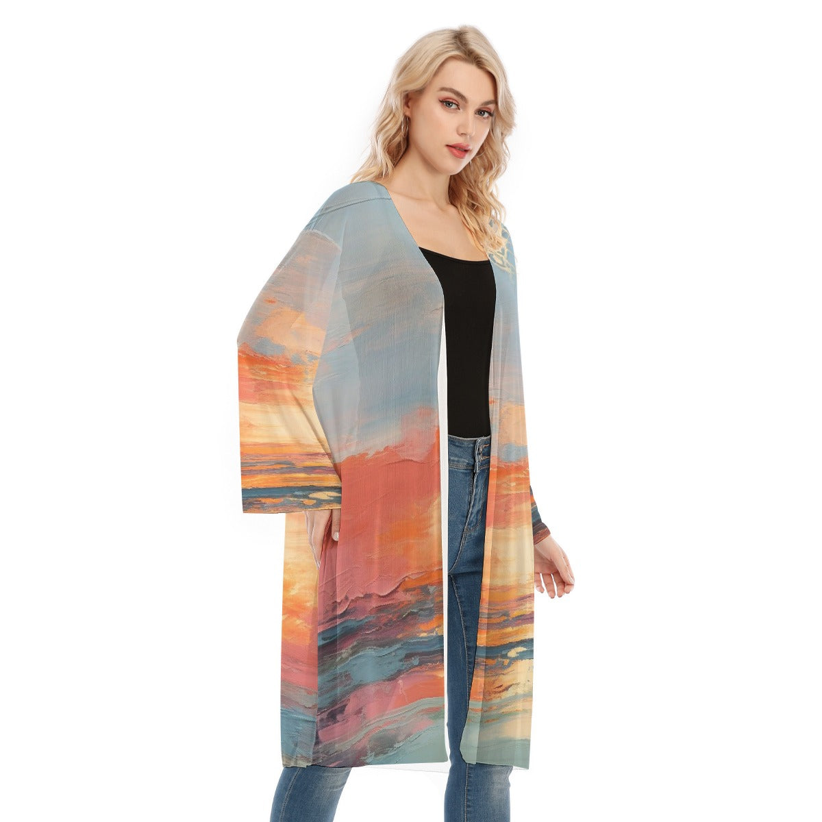 All- Over Print Women's Long Sleeve Mesh Cardigan