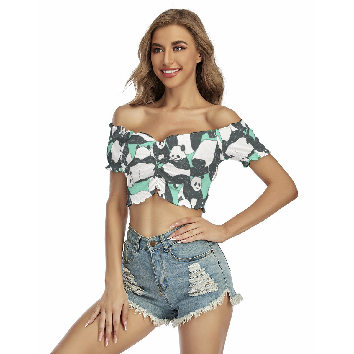 All-Over Print Women's One-shoulder Off-the-navel Short Sleeve T-shirt